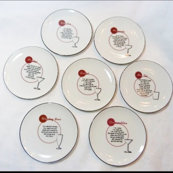 Pottery Barn 7 Retro Bar Drink Coasters Mini Plate